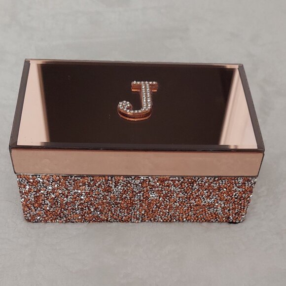 Pink Rose Sparkle Jewelry Makeup Box with a Monogrammed J (NWOT) - Picture 1 of 12